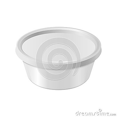 Oval white plastic box for your design and logo. Mock up for cheese, cream cheese, butter, etc. Side view. Vector Vector Illustration