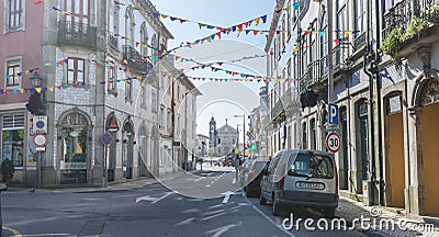 Architectural detail of the typical houses of the city decorated for the carnival of Ovar, Portugal Editorial Stock Photo