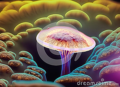 Ovate shaped wild mushroom. Generative AI Stock Photo