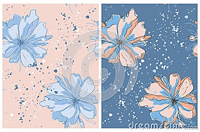 ovely Floral Irregular Seamless Vector Patterns with Abstract Hand Drawn Flowers. Vector Illustration