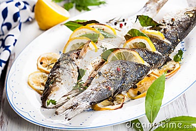 Oven-baked Sea bass Stock Photo