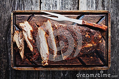 Oven Baked spicy Barbecue sliced Pork Brisket Stock Photo