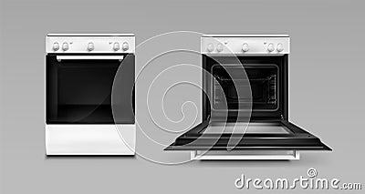 Oven, electric appliances, open or closed stove Cartoon Illustration