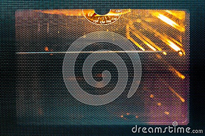 Oven of gas stove with light on decorative glass. Abstract back Stock Photo