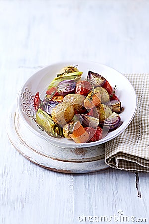 Oven-Roasted Autumn Vegetables Stock Photo