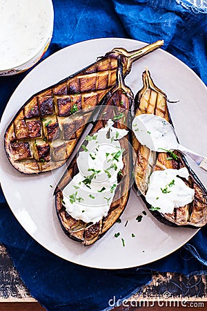 Oven roasted eggplants Stock Photo