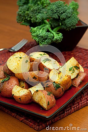 Oven Roasted Herbed Potatoes Stock Photo