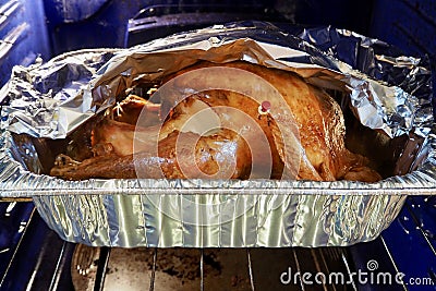 Oven Roasted Turkey With Foil Tent Stock Photo