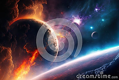 over the nebulae in space, planets. This images components were provided by NASA Stock Photo