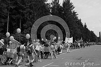 Over 20`000 people joined the anti nuclear power demonstration in Switzerlands Editorial Stock Photo