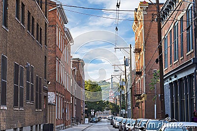 Over the Rhine district in Downtown Cincinnati, Ohio in the Wash Stock Photo