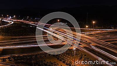 Over Road city highway at night - Bird eye viwe - drone -Top view Stock Photo