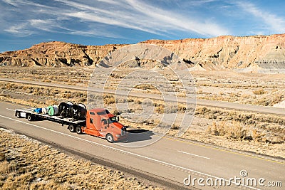 Over The Road Long Haul 18 Wheeler Big Rig Truck Flatbed Stock Photo