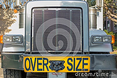 Over Size sign semi tractor trailer Stock Photo