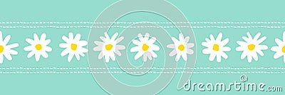 Large White Retro Graphic Daisies Blooms on Mint Background Vect Vector Illustration