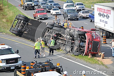 Over turn cargo truck Editorial Stock Photo