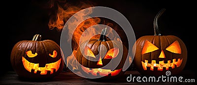 Halloween In Flame - Burning Pumpkins Generative AI Stock Photo