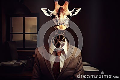 giraffe posing in business suit Generative AI Stock Photo