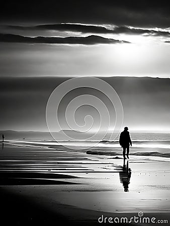 sea silhouette,Generative Ai illustation,Landscape,Travel,Adventure,person,poster image, pro card image. Stock Photo