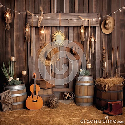 Mexican and cowboy hats fiesta anniversary smash cake backdrop Stock Photo