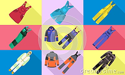 Overalls icons set, flat style Vector Illustration
