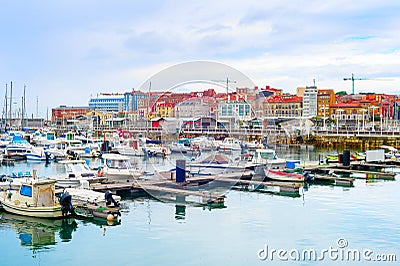 Gijon citycsape, boats, marina, Spain Stock Photo