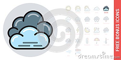 Overcast, cloudiness or nebulosity icon for weather forecast application or widget. Clouds close up. Simple color Vector Illustration