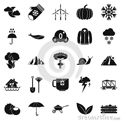Overcast icons set, simple style Vector Illustration