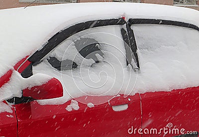 Overcast. Natural disasters winter, blizzard, heavy snow paralyzed city car roads, collapse. Snow covered cyclone Stock Photo