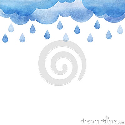 Overcast and rain. Blue rainy clouds. Background cutout cumulus clouds with paper texture. Large raindrops. Layers of clouds. Stock Photo