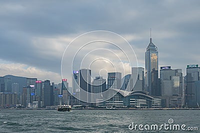 Overcast view of the cityscape of Victoria Harbour Editorial Stock Photo