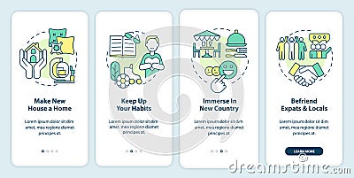 Overcome homesickness tips onboarding mobile app screen Vector Illustration