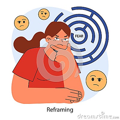 Overcoming fears strategy. Individual assessing emotional responses Vector Illustration