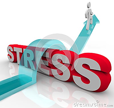 Overcoming Stress Beating Anxiety Jumping Over Word Stock Photo