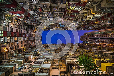 Overcrowded residential building in Hong Kong Stock Photo