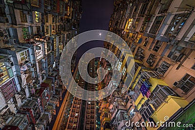 Overcrowded residential building in Hong Kong Stock Photo