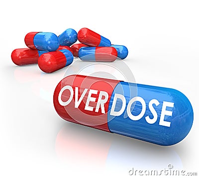 Overdose Word Pills Capsules OD Drug Addiction Stock Photo