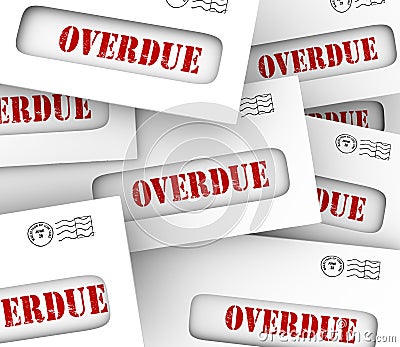 Overdue Bills Pile Envelopes Late Payment Penalty Fees Stock Photo