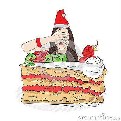 overeating for the new year. Christmas diet. ban Cartoon Illustration