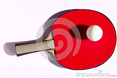 Overexposed Image Of Red Racket And White Ball For Tennis. Stock Photo