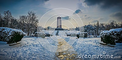 Overfiltered artistic landscape panorama in Carol Park from Bucharest Stock Photo