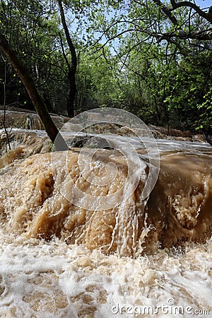 Flood in Kursunlu waterfall nature park after the hard rain Stock Photo