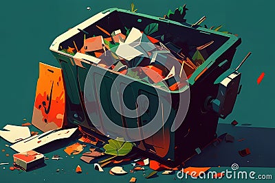 overflowing dumpster, its contents spilling onto the street AI generation Stock Photo