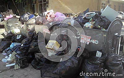 Overflowing Garbage Bins Editorial Stock Photo