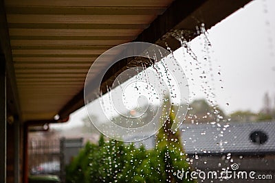 Overflowing house gutters in winter in adelaide south australia Stock Photo