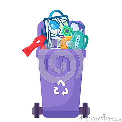 Overflowing Transportable Electronic Waste Bin Stock Photo