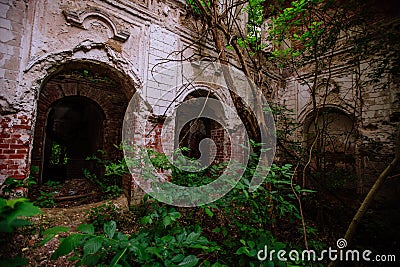 Overgrown ruins of abandoned mansion. Former baron von Derviz manor, Ryazan region Stock Photo