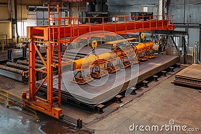 Overhead crane with vacuum handling grippers Stock Photo