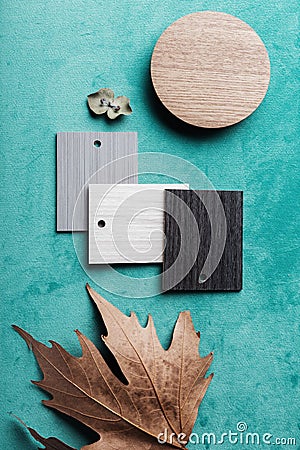 Overhead flat lay of interior design elements for an autumn mood Stock Photo