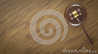 Overhead of Gavel Resting on a Table with Room For Text Stock Photo